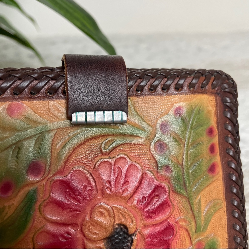 Hand Tooled Leather Floral Wallet Organizer Brown Western Boho Rose - Picture 5 of 8